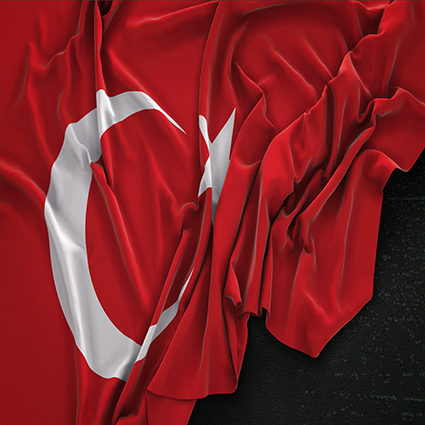 turkey flag wrinkled dark background 3d render